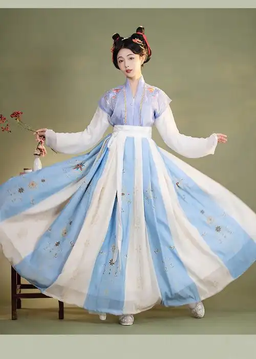 唐制汉服女古装齐腰襦裙女中国风对襟半袖古装仙气飘逸古风裙 【流光