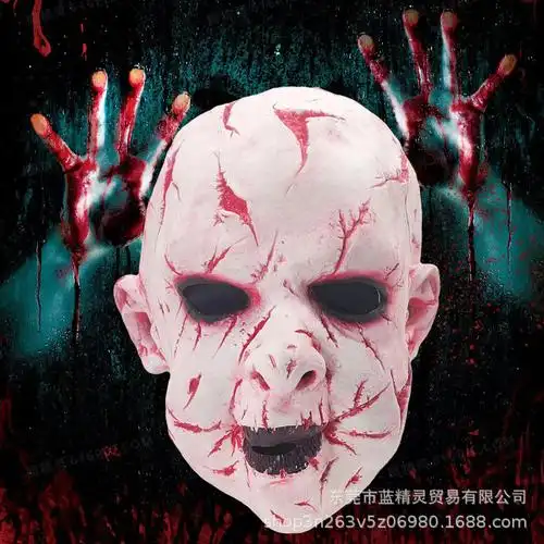 跨境新款万圣节乳胶面具恐怖鬼娃面具头套cosplay刀疤血娃鬼脸npc