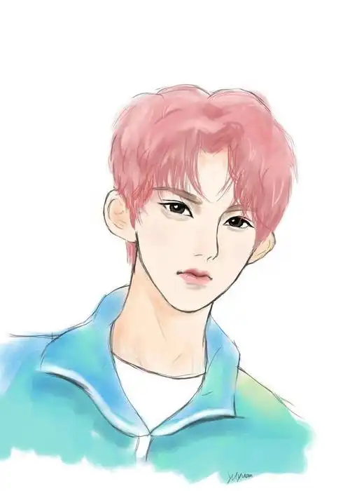 粉丝手绘漫画版粉色发色的王源 从漫画中走出来的男孩是樱花味