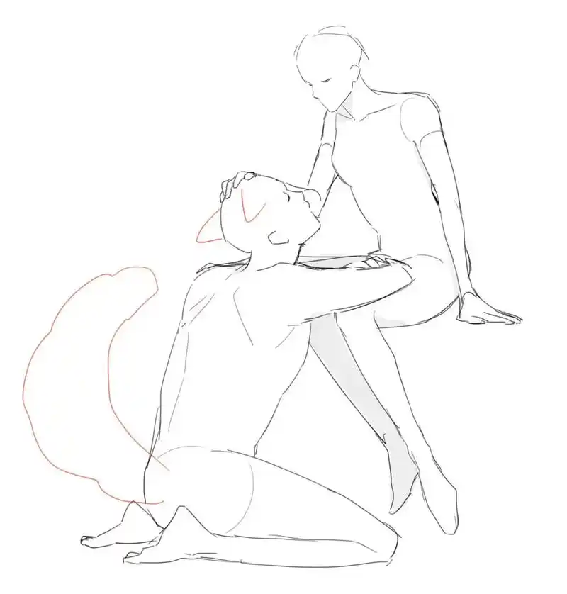 双人绘画素材绘画模板.#绘画素材 #板绘 #线稿 #绘画模板 - 抖音