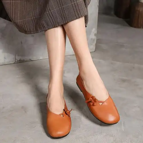 手工真皮花朵仙女风女鞋春夏百搭单鞋软底女简约浅口圆头平底皮鞋