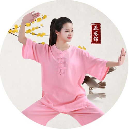 新款太极服女亚麻短袖春夏中老年晨练练功武术太极服