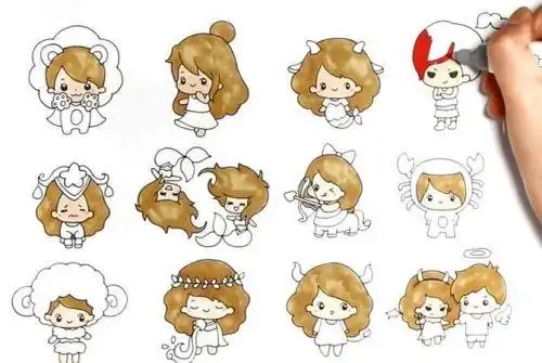 最后依据十二星座的特性,给十二星座娃娃涂上颜色.