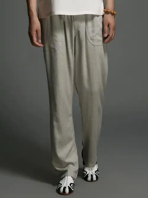 驰誉唐装中国风夏男士休闲裤亚麻男裤直筒宽松棉麻松紧腰男长裤子