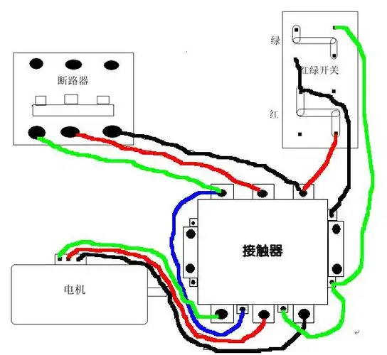 接触器,红绿开关,电机怎么接