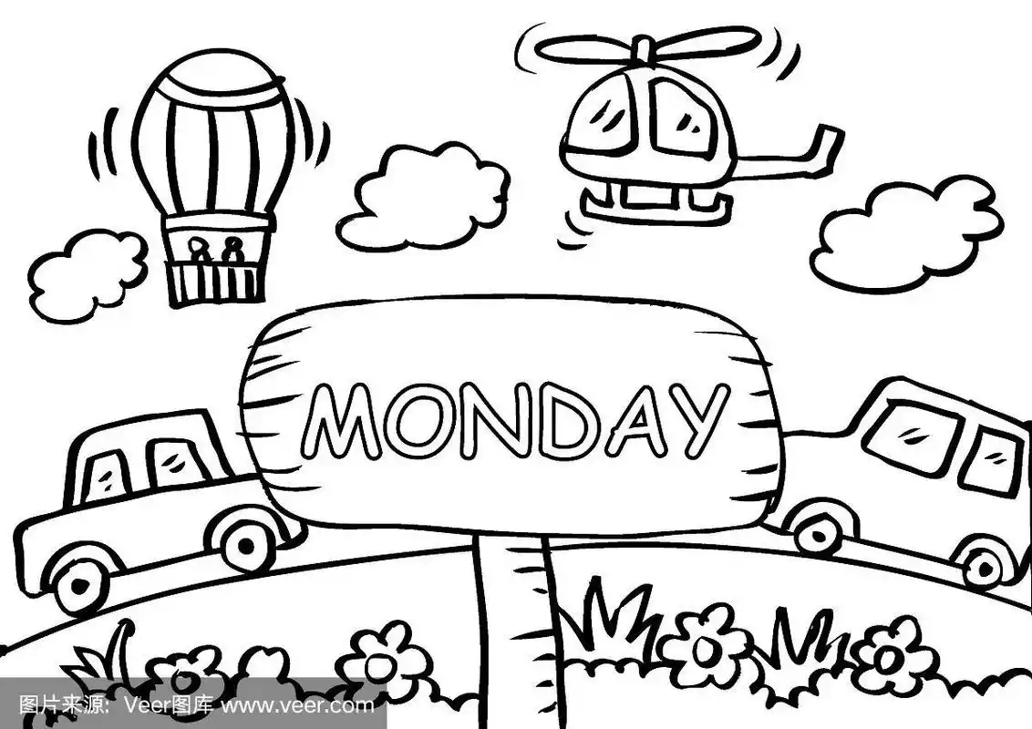 星期一涂色页上的交通工具.