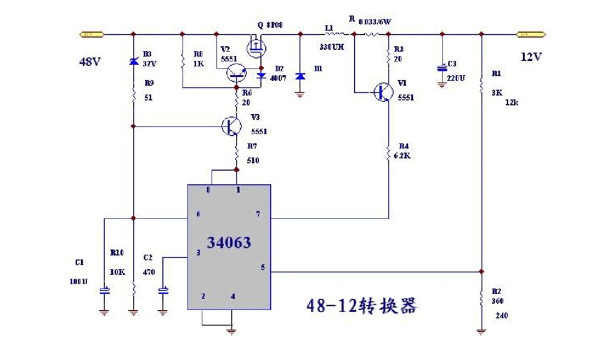 电动车48v转12v转换器电路图