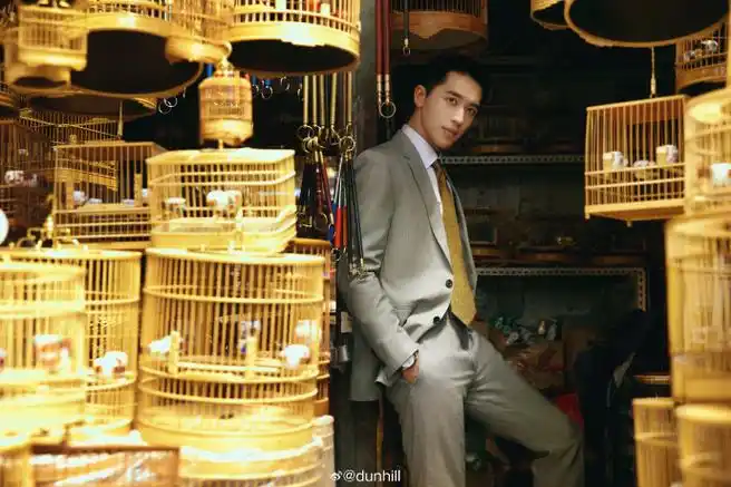 演员,歌手@许魏洲zz身着#dunhill 2024春夏系列#灰色羊毛羊绒微型千鸟