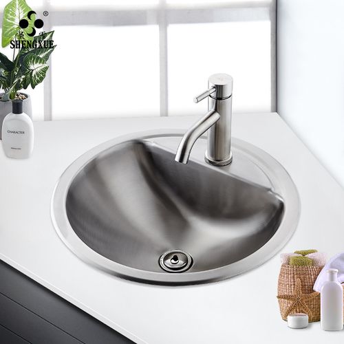 圣雪304不锈钢台下盆洗手盆嵌入式卫生间阳台洗脸盆圆形面盆家用