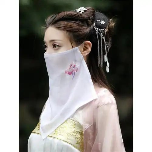 女面纱扶摇同款面纱新款古装蒙面面纱古风配饰遮脸纱巾红色绑带款均码