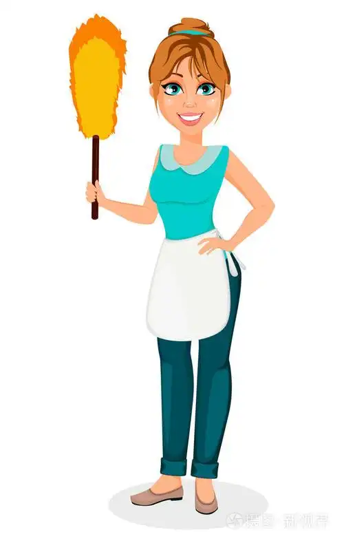 卡通人物拿着灰尘刷.向量例证在白色背景