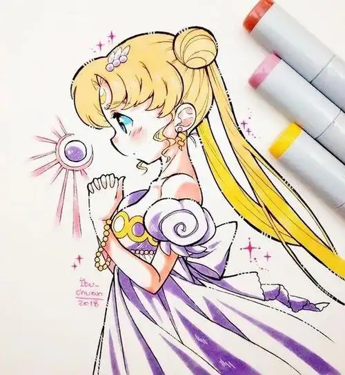 马克笔手绘精致可爱的动漫美少女人物表情绘制的十分精彩