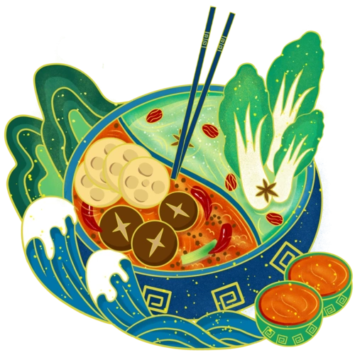 手绘中国风冬季火锅元素图片