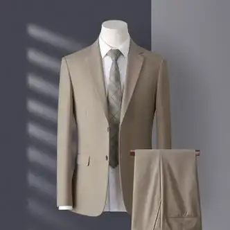 男修身商务职业正装西装新郎结婚礼服 米色两件套-西服-裤子两件套 54