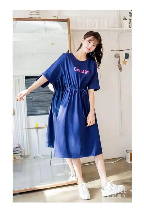 韩都衣舍2019夏新款女装韩版气质收腰a字短袖连衣裙or8706槿0315