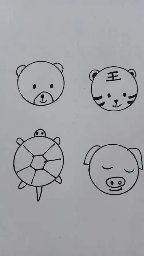 用圆形画各种小动物