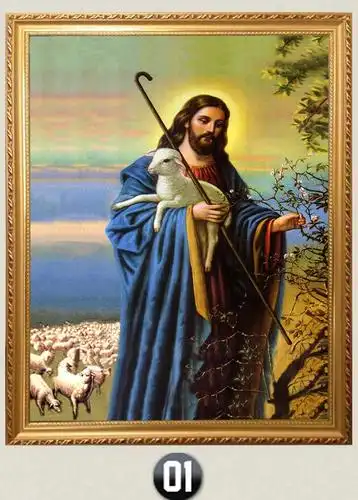 耶稣以马内利画像基督信仰教堂十字架装饰画有框画西方油画艺术