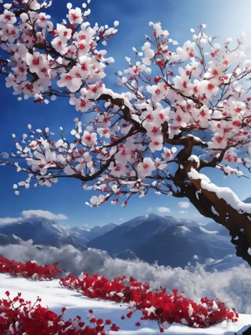 寒梅傲雪图片 95"傲雪压梅花"通常用来形容梅花在严寒的环境中依然