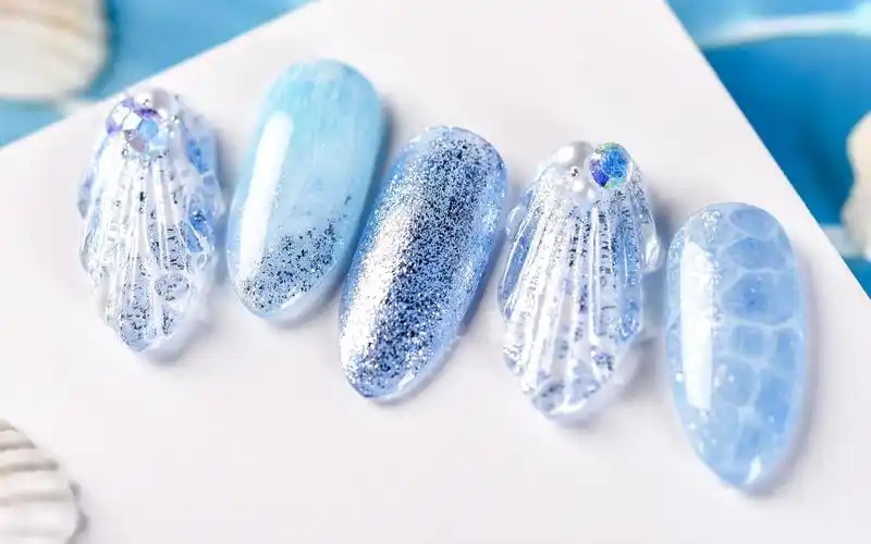 超仙的手绘蓝色贝壳&水波纹美甲 | 蓝色大海的传说【kadsnailart】