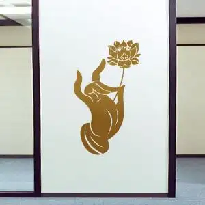 禅意佛手莲花墙贴佛系装饰布置墙纸观音执荷佛堂佛学文化贴纸自粘