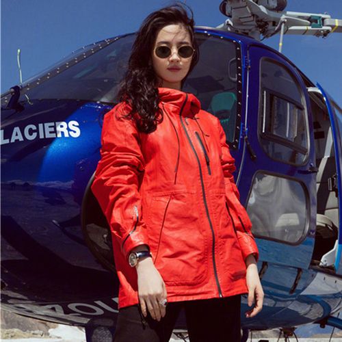 明星刘亦菲微博同款红色长袖宽松冲锋衣休闲运动夹克外套女潮9973
