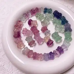 天然水晶萤石并蒂莲吊坠串绳手链锁骨链diy配件七彩莲花珠糖果色