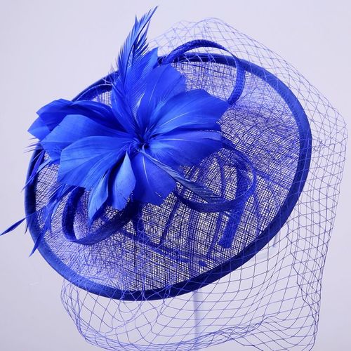 欧美复古贵族新娘宝蓝麻纱头饰 宴会赛马教堂头饰发饰