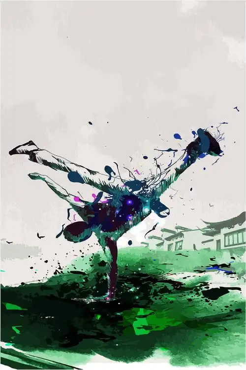 中国风手绘水墨街舞背景图