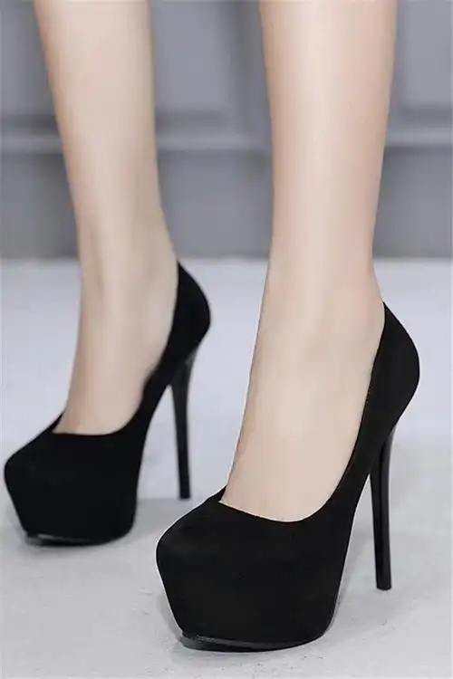 高跟鞋女细跟超高跟12cm防水台圆头绒面夜店公主鞋t台走秀鞋