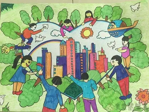 共建和谐社会儿童画 - 毛毛简笔画