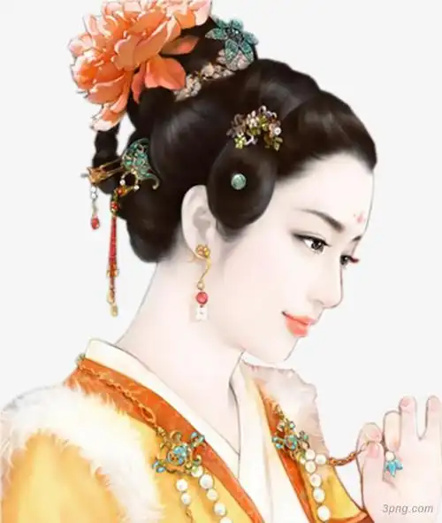 花朵富贵古风手绘女子