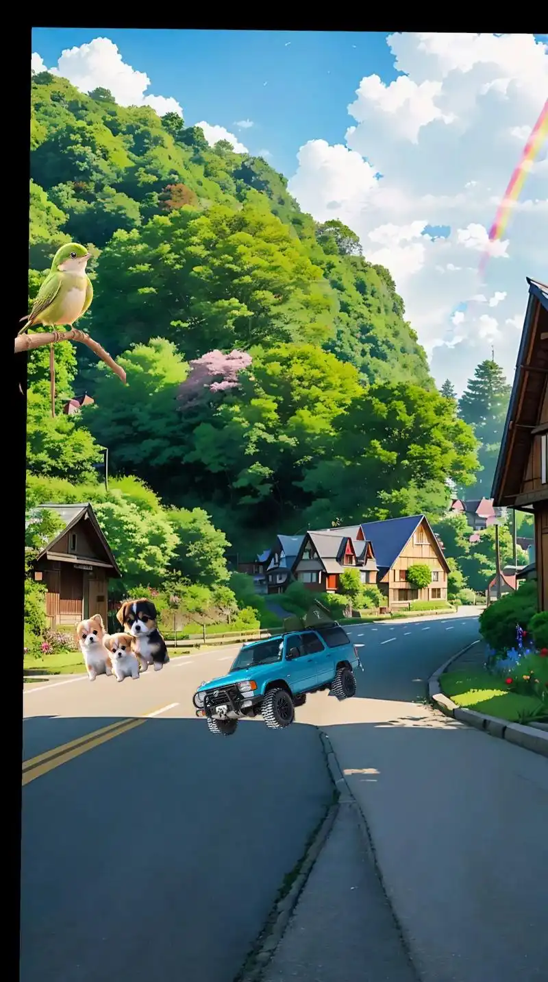 宫崎骏风格的小镇,村庄乡镇,红黄蓝绿各色的三角房顶,柏油小路 - 抖音