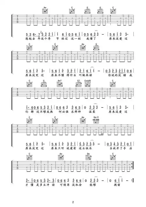 刘心原来吉他谱午夜吉他c调【高清版】(2)