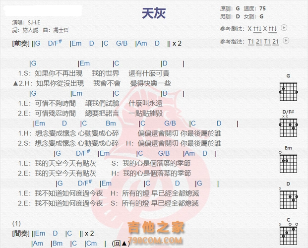 天灰吉他谱she吉他图片谱2张