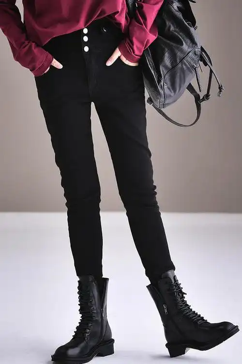 n9165韩版时尚高腰靴裤子秋冬显瘦打底裤加绒牛仔裤女2019新款米兰