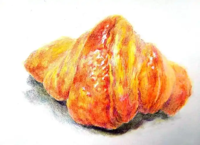 揭秘彩铅画的牛角面包绘制全过程