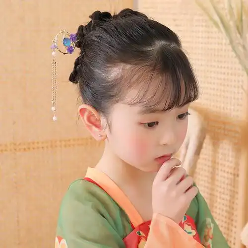儿童发簪古风汉服簪子盘头发古装头饰中国风女童步摇流苏发钗发饰 粉