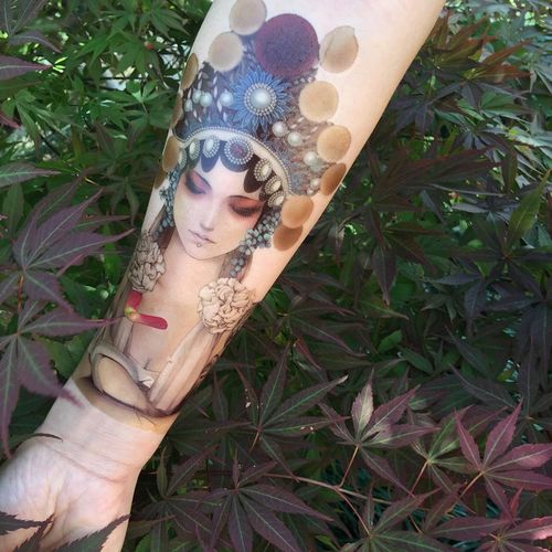 花旦纹身贴纸男女持久花臂半臂手臂胳膊写真遮痕身体彩绘性感刺青
