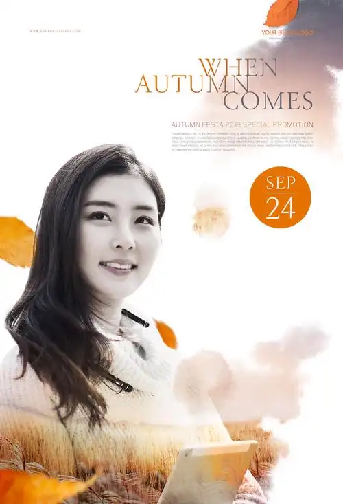 金秋季节双重曝光人物海报psd模板