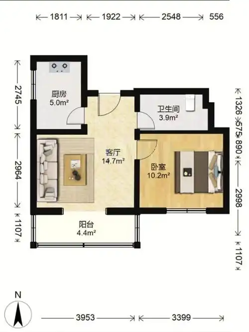 54平米 1室1厅起拍价: 353万市场价:520万保证金:70万起拍日:3月22日