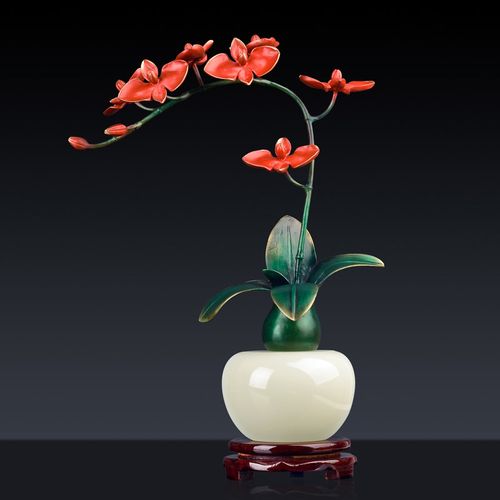 臣埠兰花摆件全铜工艺品蝴蝶兰花插现代家居饰品中式客厅盆 设 图片色