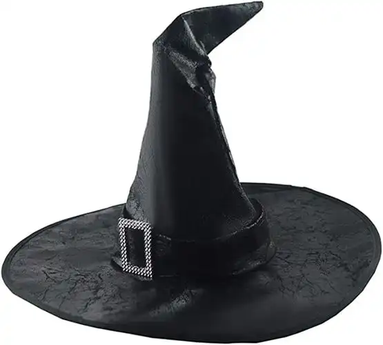 女式女巫帽宽帽檐巫师帽黑色服装女巫配饰万圣节派对化妆舞会角色扮演