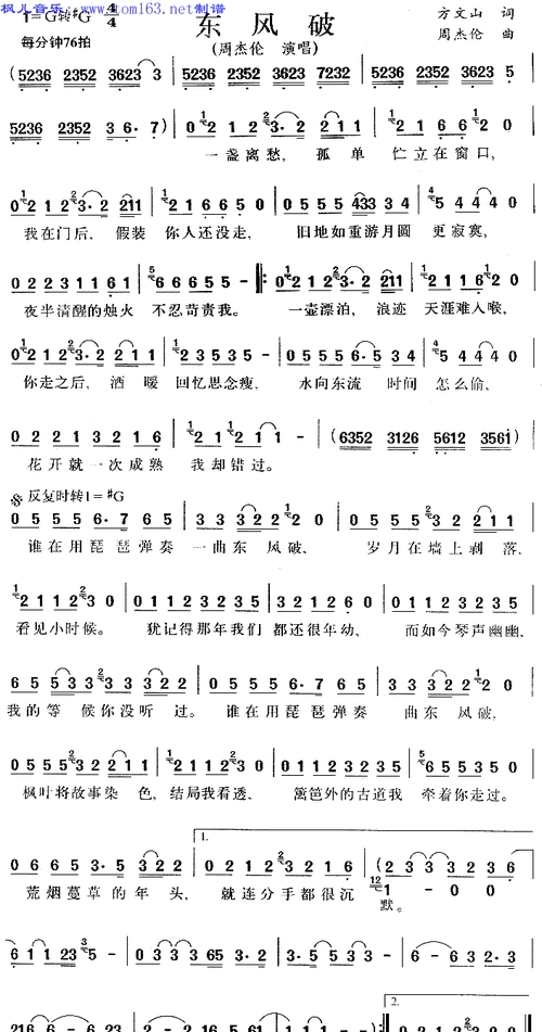 东风破 简谱