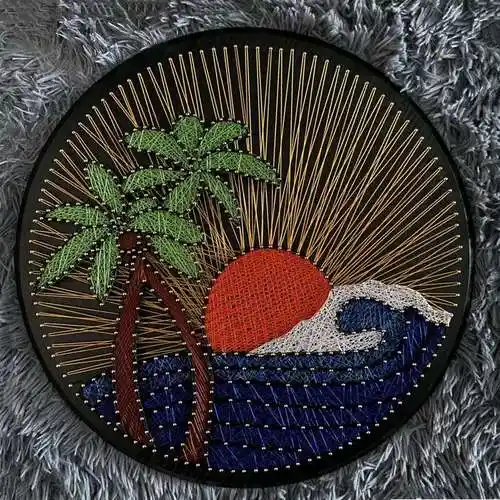 mi米家生态通用钉子绕线画海岛灯塔森林小屋纱线缠线手工diy圆形风景