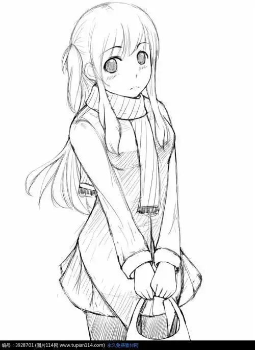 女孩黑白简笔画简笔画卡通动漫教程漫画动漫人物简笔画全身步骤少女