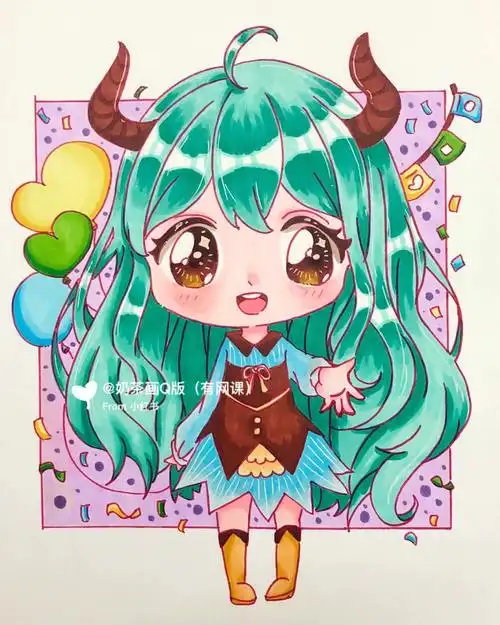 马克笔绘画  #q版  #马克笔  #q版人物  #q版头像  #动漫  #绘画