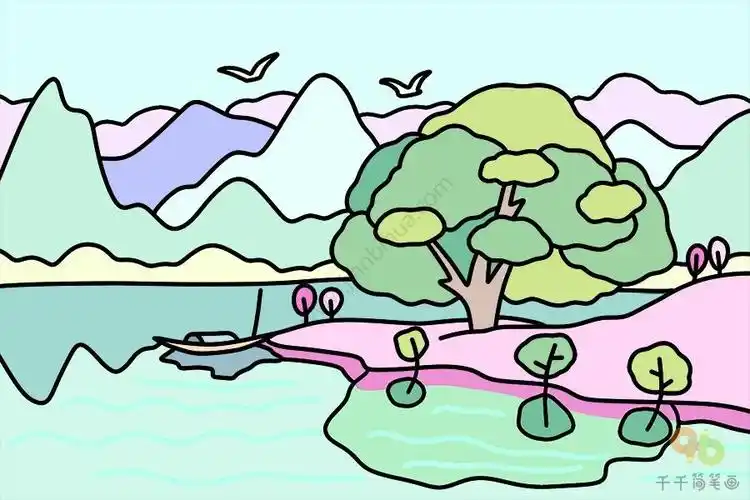 有意境的山水画简笔画山水画简笔画颜色吴元春老师山水画教学资料～大