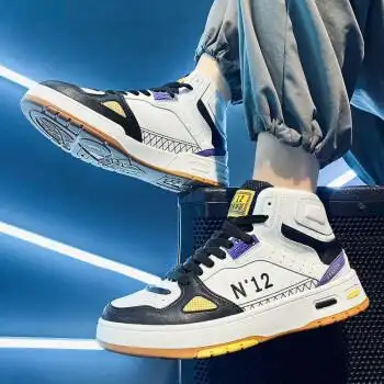 男鞋2021年新款秋季空军一号板鞋韩版潮流百搭篮球高帮小白潮鞋白黄39