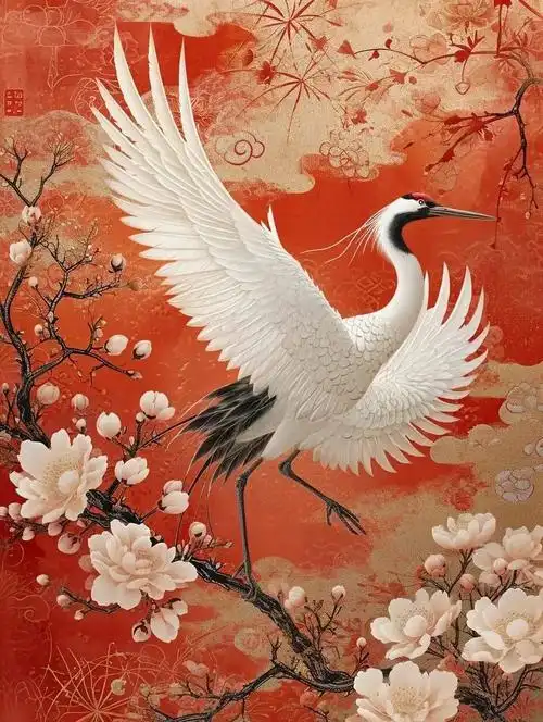 仙鹤蹁跹,来致千秋贺  哎呀,看这仙鹤翩跹起舞,仿佛在为我们带来新年