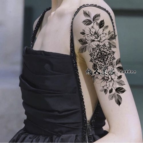 纹人墨客 ins小清新简约性感玫瑰花臂情侣纹身贴男女防水持久逼真【7